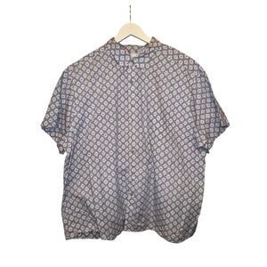 ROWM Men's‎ 3XB Blue White Geometric Print Short Sleeve Button Down Shirt